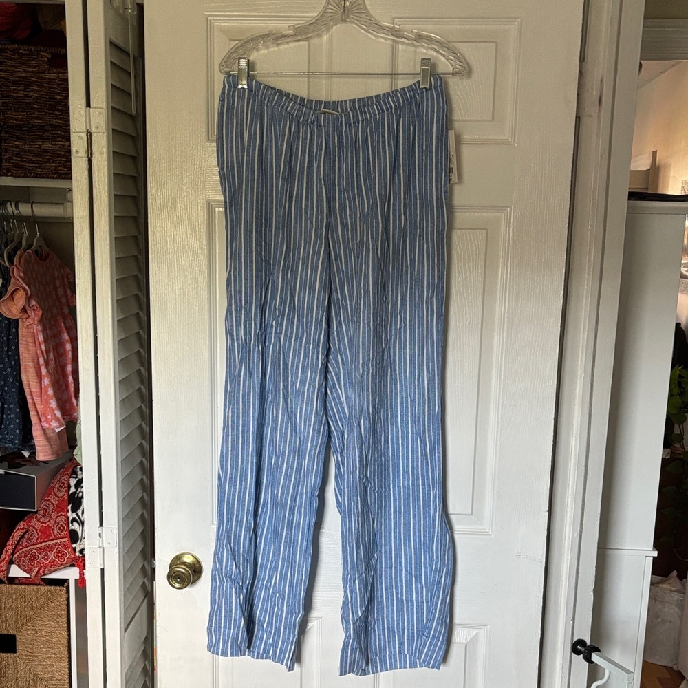 NWT Blue and White Striped Linen-blend Pants